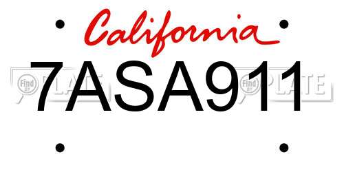 7ASA911 California License Plate