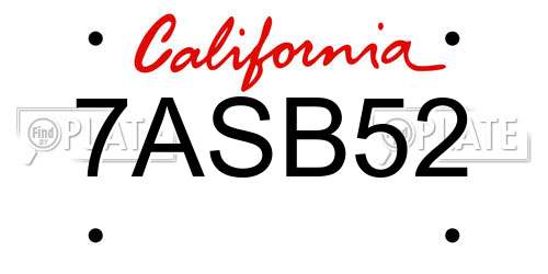 7ASB52 California License Plate