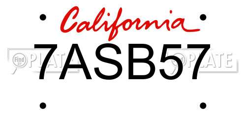 7ASB57 California License Plate