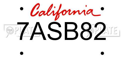 7ASB82 California License Plate