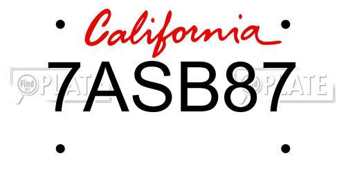 7ASB87 California License Plate