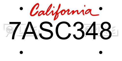 7ASC348 California License Plate