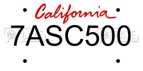 7ASC500 California License Plate