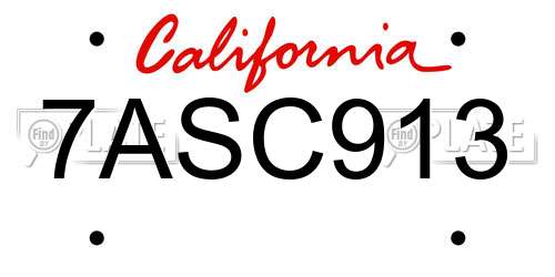 7ASC913 California License Plate