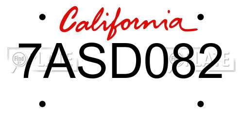 7ASD082 California License Plate