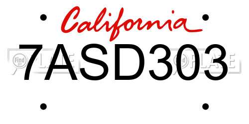 7ASD303 California License Plate
