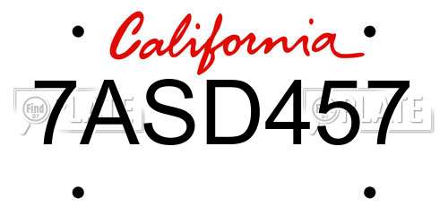 7ASD457 California License Plate
