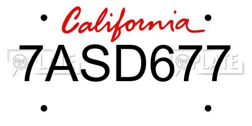 7ASD677 California License Plate