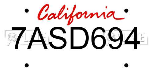7ASD694 California License Plate