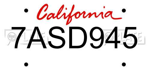7ASD945 California License Plate