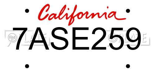 7ASE259 California License Plate