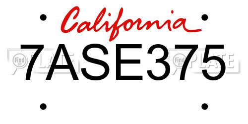 7ASE375 California License Plate