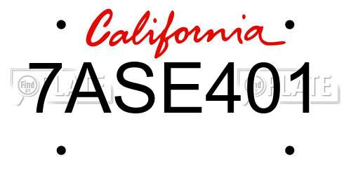 7ASE401 California License Plate