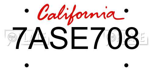 7ASE708 California License Plate