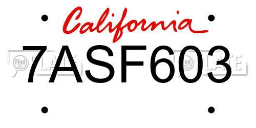 7ASF603 California License Plate