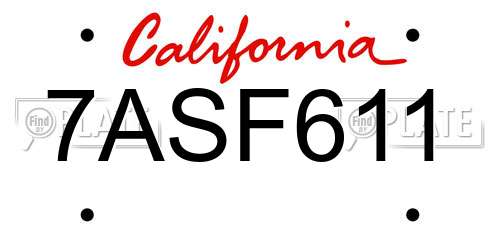 7ASF611 California License Plate