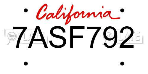 7ASF792 California License Plate