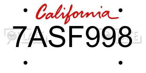 7ASF998 California License Plate
