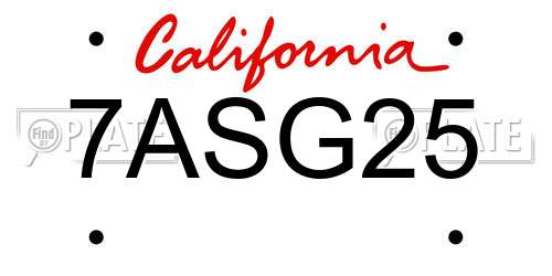 7ASG25 California License Plate