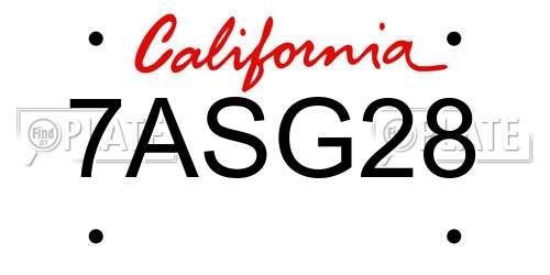 7ASG28 California License Plate