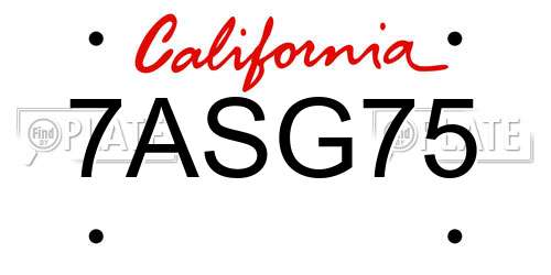 7ASG75 California License Plate