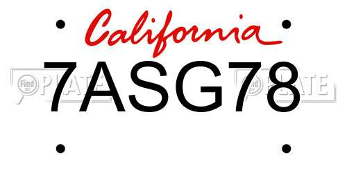 7ASG78 California License Plate