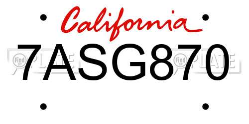 7ASG870 California License Plate