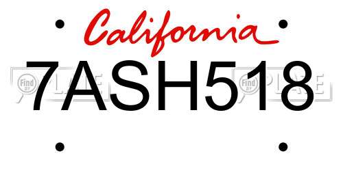 7ASH518 California License Plate