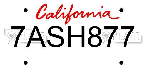 7ASH877 California License Plate