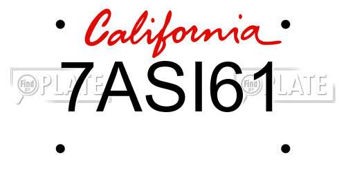 7ASI61 California License Plate