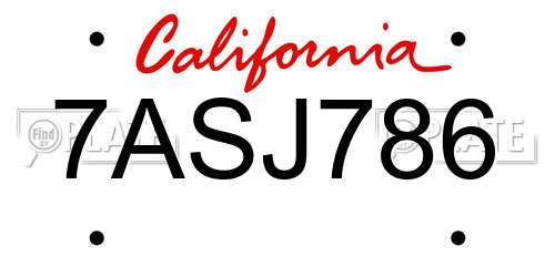 7ASJ786 California License Plate