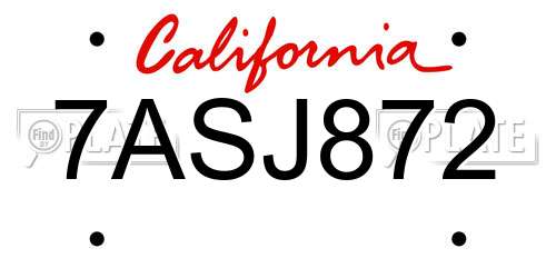 7ASJ872 California License Plate