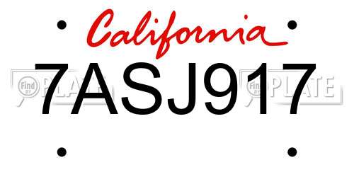 7ASJ917 California License Plate