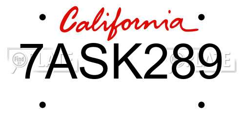 7ASK289 California License Plate