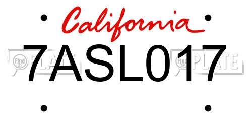 7ASL017 California License Plate
