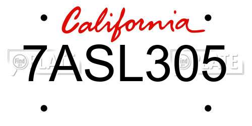 7ASL305 California License Plate