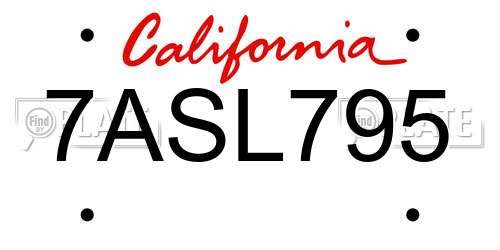 7ASL795 California License Plate