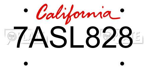 7ASL828 California License Plate