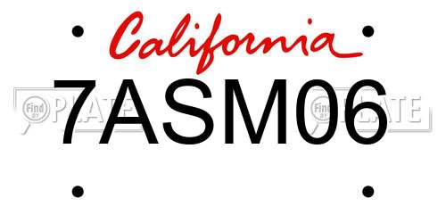 7ASM06 California License Plate