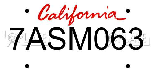 7ASM063 California License Plate