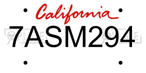 7ASM294 California License Plate