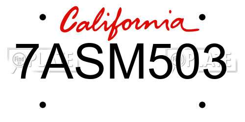 7ASM503 California License Plate