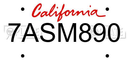 7ASM890 California License Plate