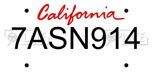 7ASN914 California License Plate