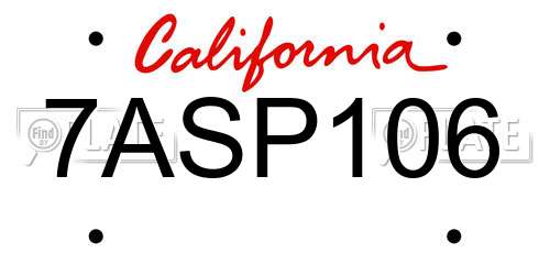 7ASP106 California License Plate