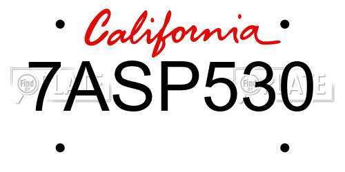 7ASP530 California License Plate