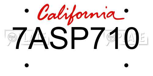 7ASP710 California License Plate