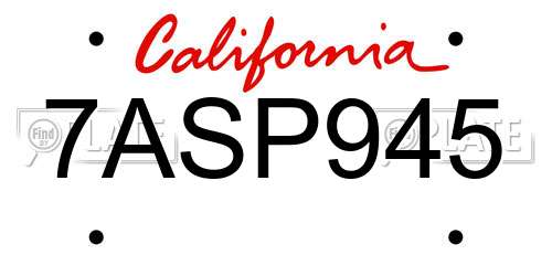 7ASP945 California License Plate
