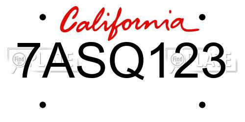 7ASQ123 California License Plate