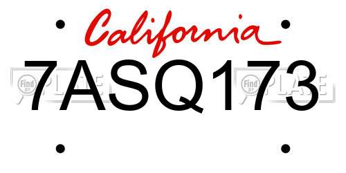7ASQ173 California License Plate